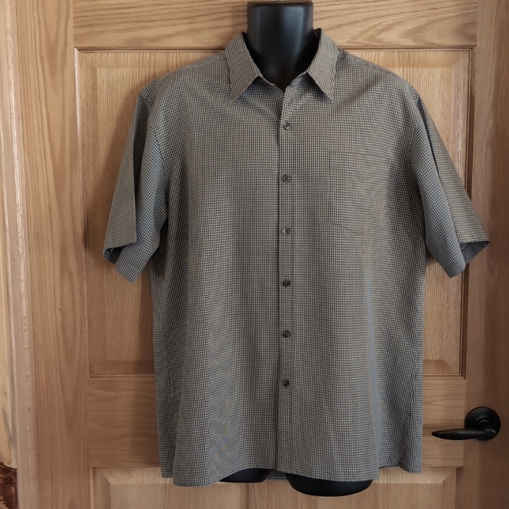 Sz XL Pure Stuff Olive Checked Short Sleeve Shirt
